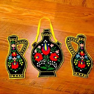 Vintage Hungarian Embroidered Felt Decor